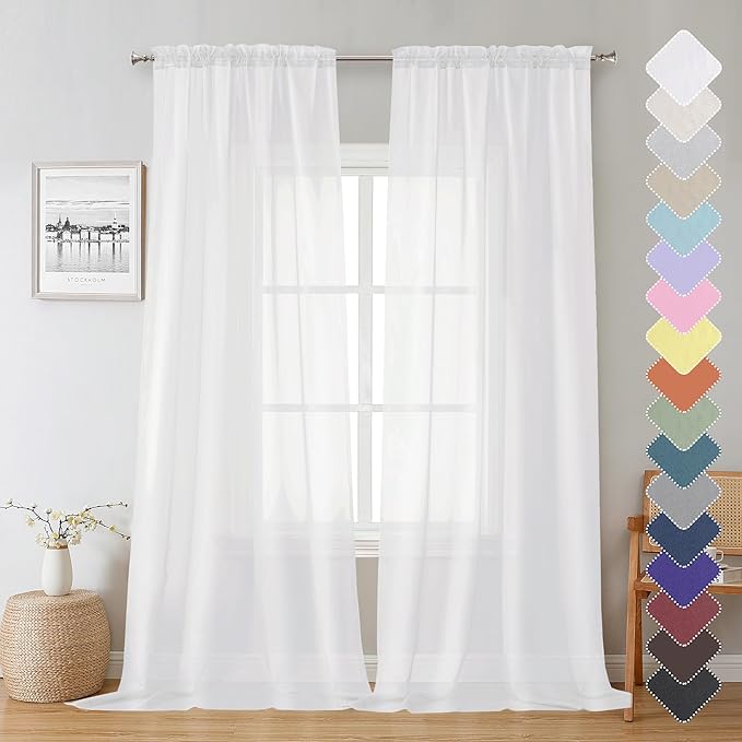 Lecloud Sheer Curtain Panels Set 96" Inches Long, Solid Voile Light Filtering by Lecloud