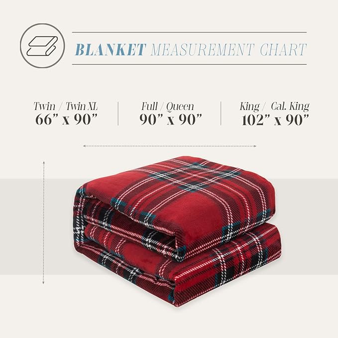 Elegant Comfort Luxury Velvety Feel Blanket, All-Season Lightweight Blanket, Ultra Plush, Soft, Cozy-Fuzzy Flannel Fleece for Couch, Sofa, Bed, Travel, Plaid Design, Twin/Twin XL, Burgundy