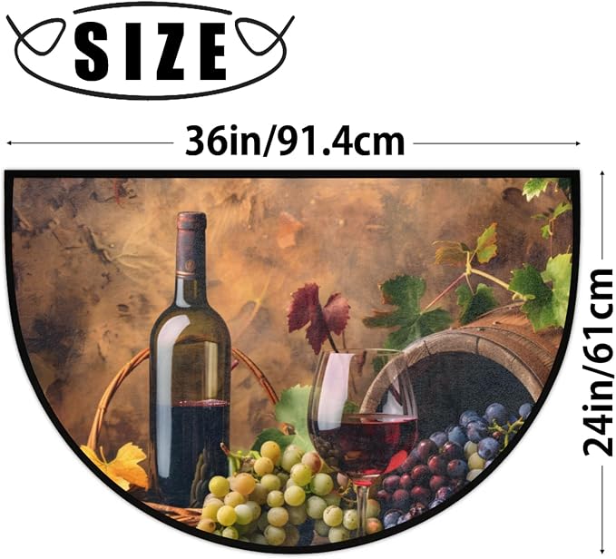 Half Round Doormat Grapes Wine Fruit Non Slip Half Circle Area Rugs Indoor Washable Half Moon Rug Semi Circle Bathroom Runner Mat Entrance Floor Carpet for Kithen Bedroom Fireplace Decor