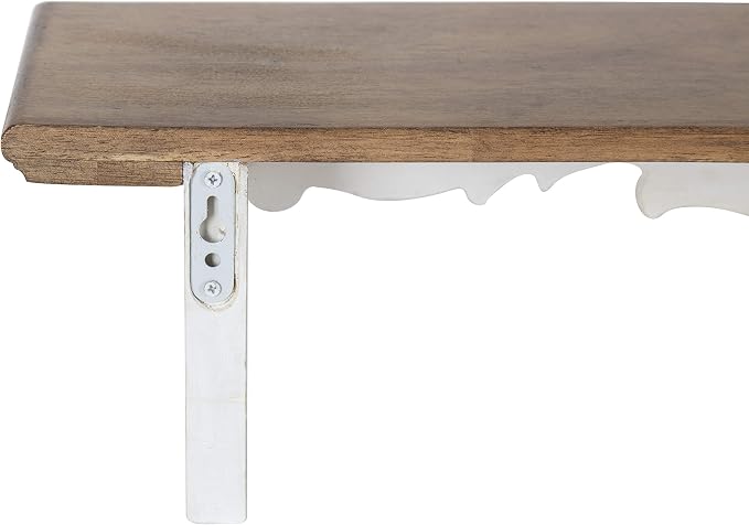 Kate and Laurel Abberly Farmhouse Wall Shelf, 28 x 5 x 6.5, Rustic Brown and White, Rustic Floating Shelf for Wall