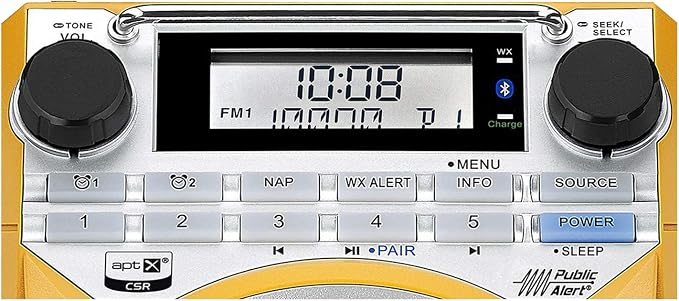 Sangean U4 Weather Alert Radio with Bluetooth, AM/FM, Aux-in Ultra Rugged Rechargeable Digital Tuning Radio, Yellow