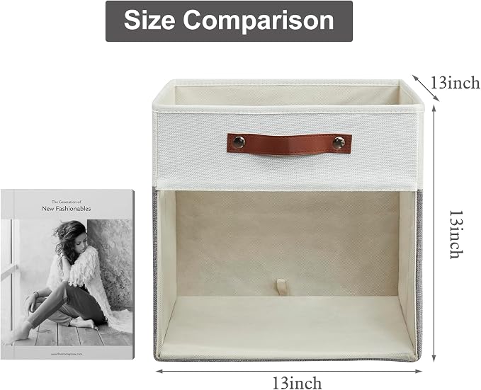 Bagnizer Storage Cubes, 4 Pack Linen Foldable Storage Bins (13 x 13 inch) with Clear Window and 2 Handles, Closet Organizers and Storage for Shelf Closet, Clothes, Books - (Gray and White)