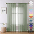 Lecloud Sage Green Sheer Curtains 84 Inches Long 2 Panels Set, Solid Voile by Lecloud