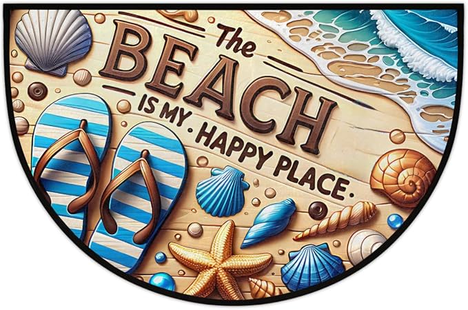 Beach Shell Sea Half Round Door Mat Non-Slip Semi Circle Rug Washable Half Moon Floor Rug Absorbent Bathroom Area Rugs for Outdoor Indoor Fireplace Mat Entryway Kitchen Decor Rugs