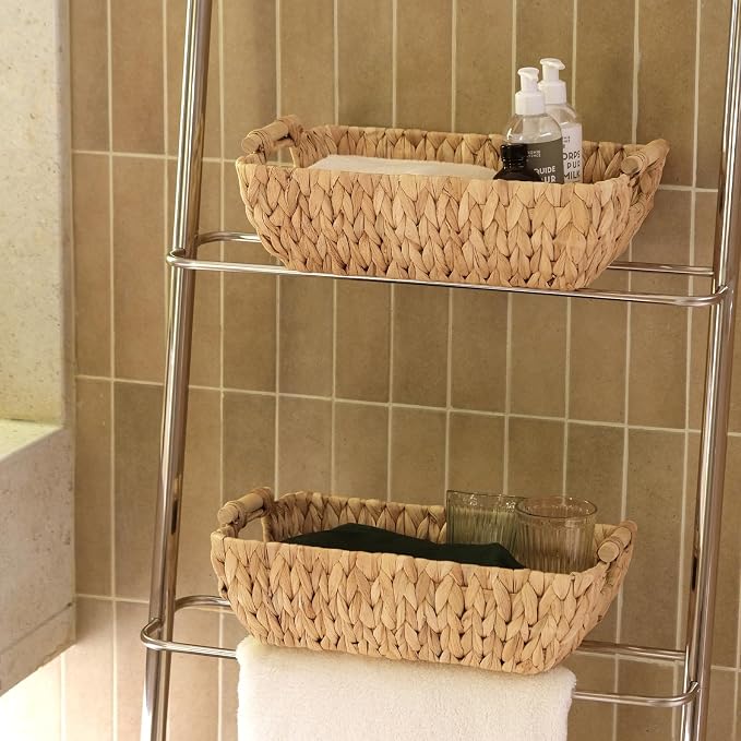 Wicker Baskets with Wooden Handles, Large Water Hyacinth Storage Baskets