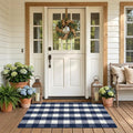 Buffalo Plaid Rug 3' x 5' Navy Blue and White Front Door Mat Reversible Layered Porch Rug Washable Hand Woven Cotton Area Rug for Indoor Outdoor Entryway Patio Porch Decor