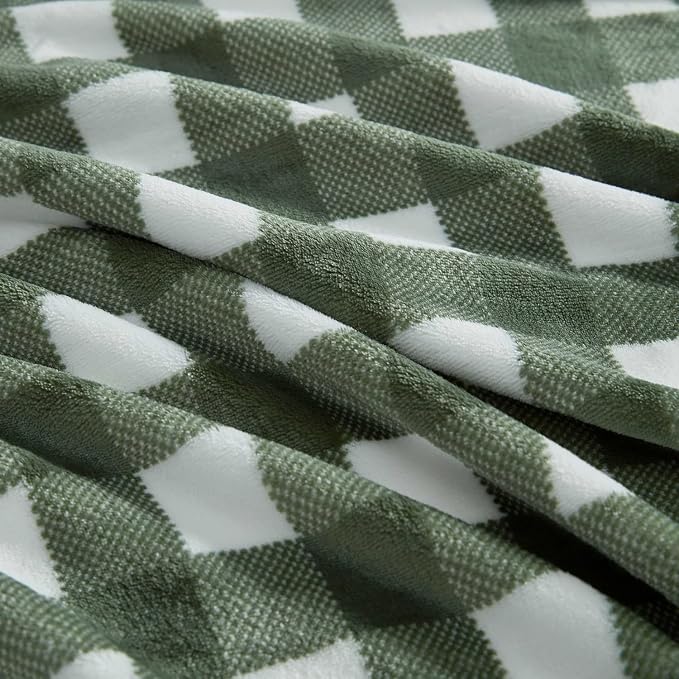 Martha Stewart - Blanket, Incredibly Soft Throw Blanket for Couch or Bed, Printed Plush & Oversized Bedding (Madison Gingham Green, 60" x 70")