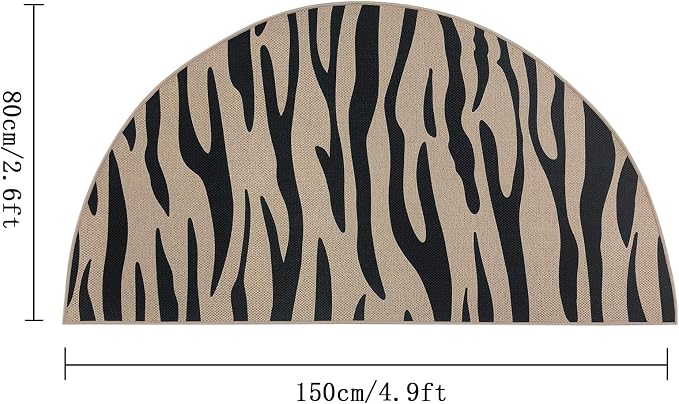 Faux Jute Rug 2.6x5Ft Half Circle Zebra Stripe Doormat Easy Jute Carpet for Farmhouse Bedroom Kitchen, Non-Slip Half Round Floor Mat for Living Room Kids Room Indoor Outdoor Decor, Black 6