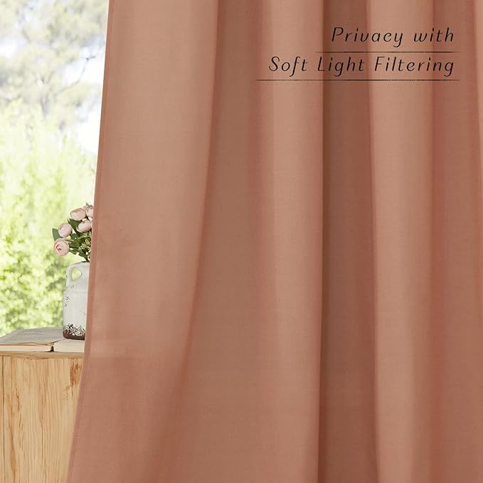NICETOWN Thick Linen Burlap Terracotta Curtains, Privacy Curtains That Let Light in Window Treatments Linen Blend Drapes for Living Room/Girls Bedroom, W55 x L72, 2 Panels