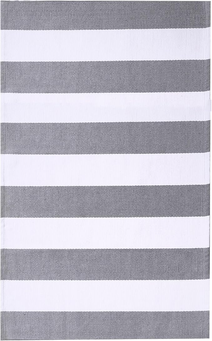 IOHOUZE Grey White Striped Rug -3X5 Front Door Mats Outdoor,Washable Rug for Front Porch Decor,Spring Summer Welcome Mats Outdoor Indoor, Doormat for Farmhouse/Entryway/Home Entrance