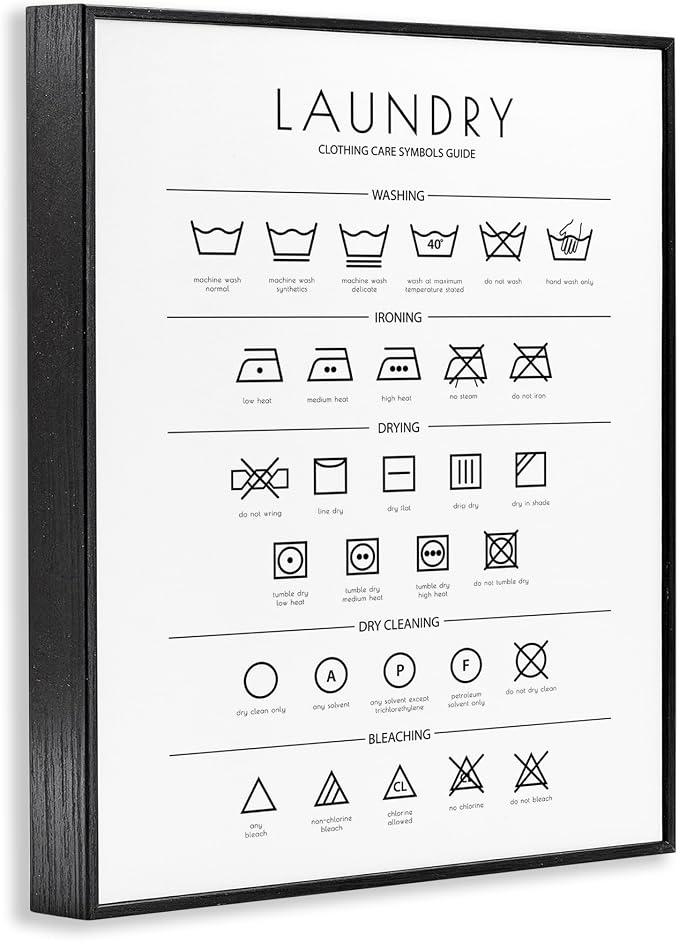 'Minimal Laundry Cleaning Symbols'| Framed Giclee Art | Stupell Industries | Black, 11 x 14 Inches, Easy to Hang and Sturdy, Made in USA, by Martina Pavlova