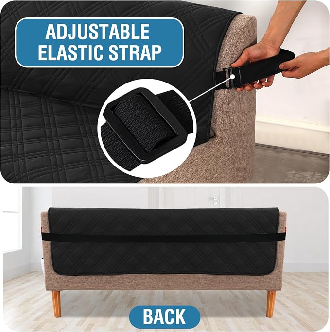 H.VERSAILTEX 100% Waterproof Futon Slipcovers Reversible Couch Cover Armless Futon Covers Slipcover Furniture Protector with Adjustable Elastic Strap Non-Slip Pets Covers, Black/Beige