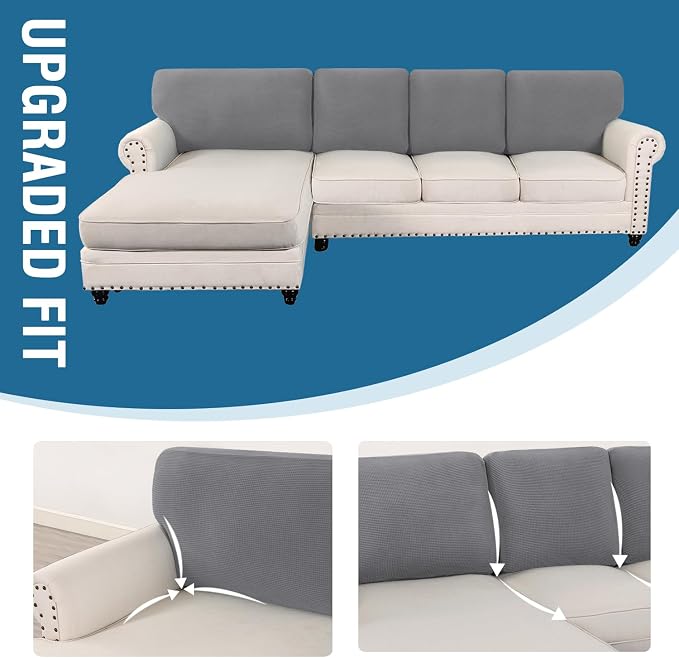H.VERSAILTEX Backrest Cushion Covers Sectional Couch Back Cushion Covers for Sectional Sofa Set for Both Left/Right Couch (Back Only: 1 Chaise + 3 Sofa, Dove)