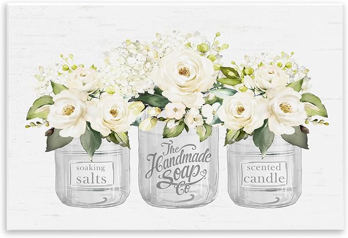 White Roses Rustic Candle Jars, 13 x 19 Inch Mounted Print on Wall Plaque | Stupell Industries · By Lettered and Lined · Ready to hang · Made in USA