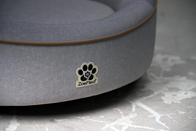 Human & Pet Shared Round Dog Bed, High Resilience Foam with Solid Pine Leg Frame, Indoor Pet Furniture(Light Grey)