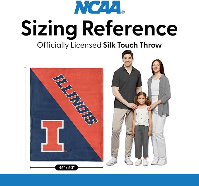 Northwest NCAA Silk Touch Throw Blanket, Ultra Soft Plush Polyester, Lightweight Warm Decorative Fan Gift, 46 x 60 in