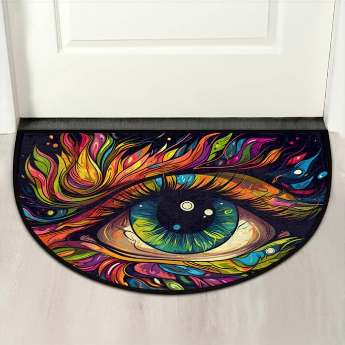 Evil Eye Half Round Doormat Colorful Eye Semi Circle Area Rug Non Slip Indoor Outdoor Entrance Half Moon Rug Absorbent Durable Washable Front Floor Mat for Kitchen Bedroom Patio Fireplace Eye Pad