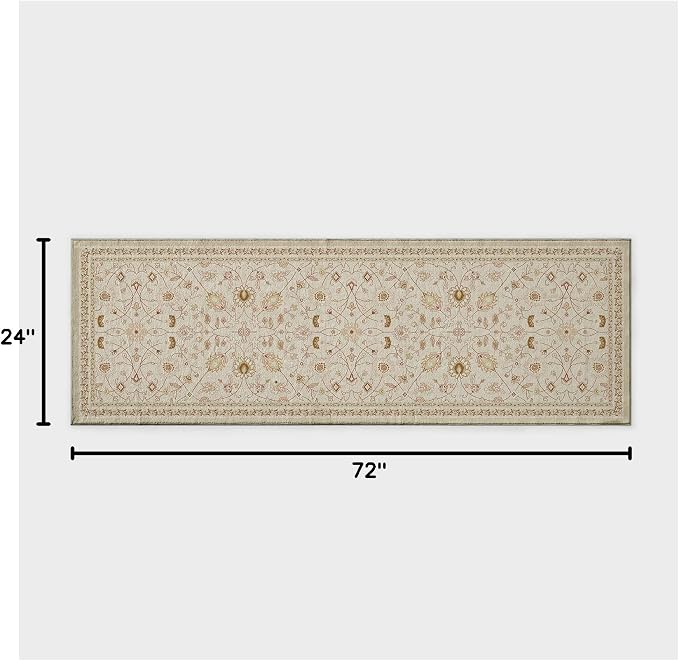 EVERGRACE Hallyway Area Runner Rugs 2x6, Boho Floral Faux Wool Indoor Outdoor Rugs, Washable Rugs for Bedroom Bathroom Living Room Kitchen, Low Pile Floor Mat Carpet for Home Decor, Natural Beige