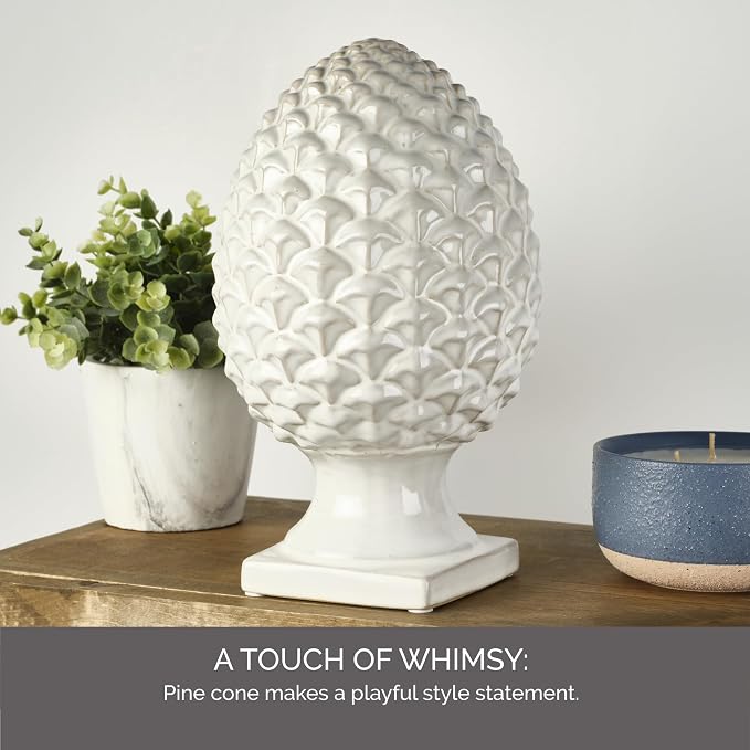 Elements 6.54x6.54x10.94 Inch White Ceramic Pinecone Figurine Durable Design for Everyday Use in Home Kitchen Dining and Entertaining Settings