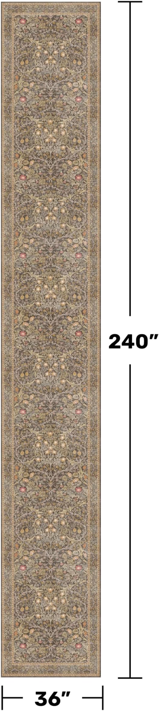 Washable 3x20 Extra Long Runner Rug for Hallway, Brown Non Slip Front Door Throw Rugs Indoor, Large Kitchen Indoor Floor Rugs, Soft Stain Resistant Low Pile Vintage Floral Carpet