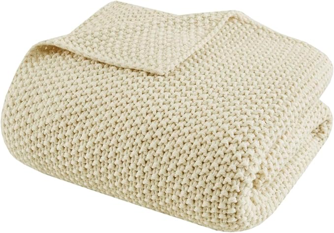 INK+IVY Bree Knit All Season Throw Blanket for Sofa, 50 x 60, Ivory | Ultra Soft, Acrylic, Lightweight, OEKO-TEX Certified