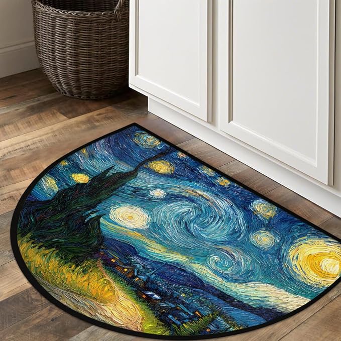 Stars Moon Half Round Door Mat Semi Moon Rug Fireplace Carpet Area Rugs | Stars Moon Dreamy Non Slip Absorbent Half Circle Mat Carpet for Indoor Outdoor Patio Kitchen Bathroom Entryway Home Decor