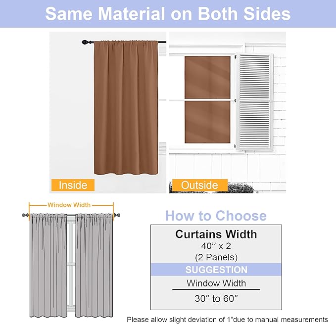 Simplebrand Ava Sun Baked Blackout Curtains for Bedroom 90 Inches Long 2 Panels Set, Solid Privacy Energy Saving Living Room Window Treatment Curtains Blackout Drapes, W40 x L90 Inch, Sun Baked