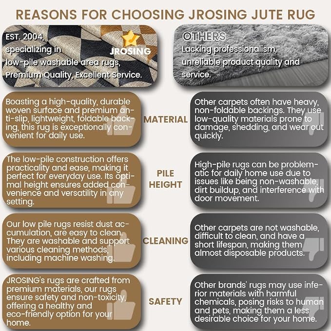 Washable Checkered Easy Jute Rug 9x12, Black Checkerboard Geometric Modern Outdoor Indoor Patio Large Rugs, Woven Thin Carpet Mat for Living Room Bedroom Classroom Nursery Play Room Backyard