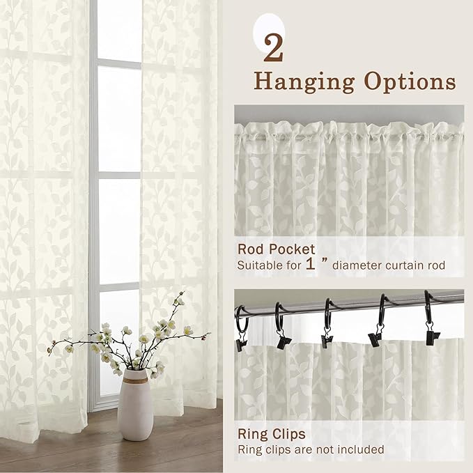 Chyhomenyc Ivory Sheer Curtains 30 Inch Length, Light Filtering Leaf Tufted - Image 5
