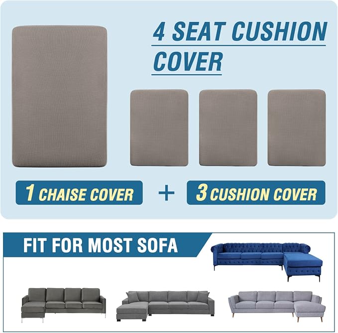 H.VERSAILTEX Sectional Couch Covers 4 Pieces Sofa Seat Cushion Covers L Shape Separate Cushion Couch Chaise Cover for Both Left/Right Sectional Couch (Seat Only: 1 Chaise + 3 Sofa, Taupe)