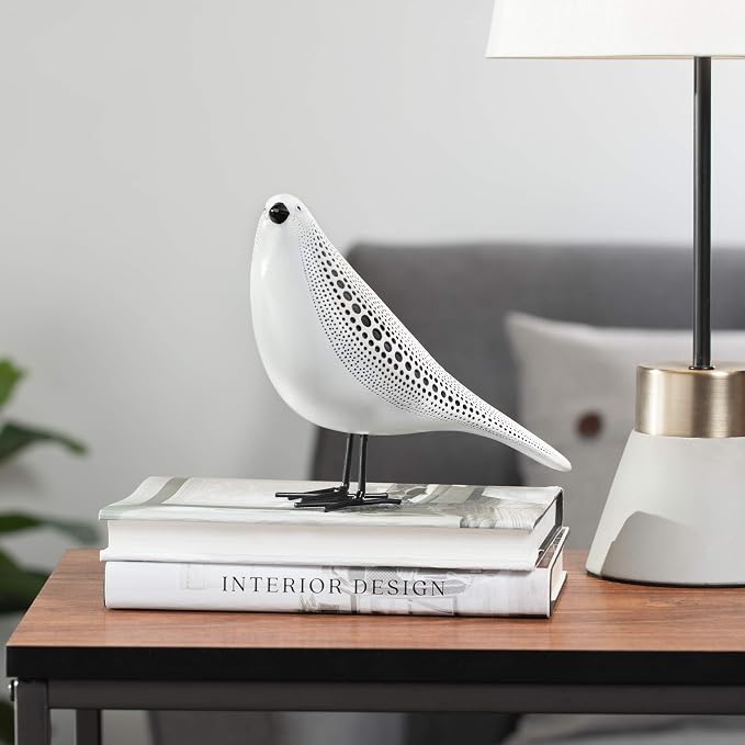 Torre & Tagus 6" Standing Bird Statue for Home Decor & Office Decoration, White Finish with Indented Black Polka Dots for Indoor Book Shelf, Entryway Console, Bedroom & Wedding Gift (Debossed Bird)
