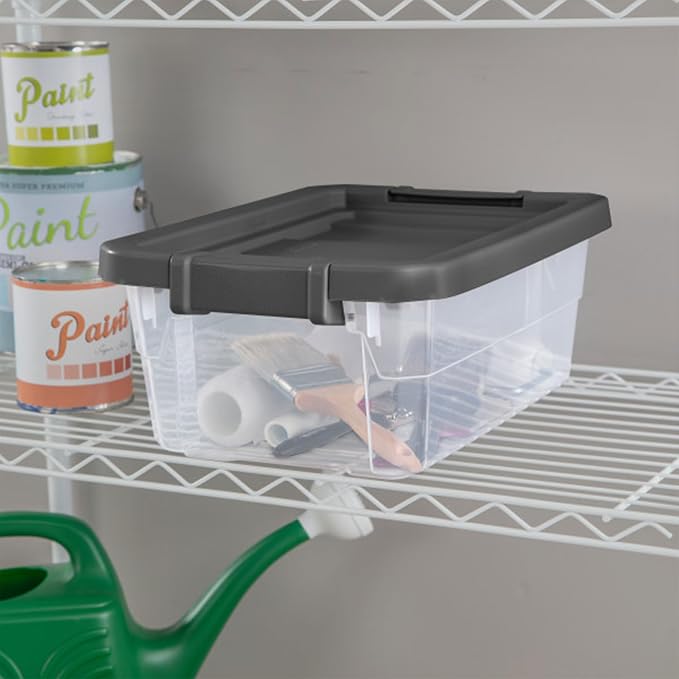 Sterilite Modular Stacker Box with Latching Lid, 16 Quart, 12-Pack | Clear Plastic Storage Bins - Stackable Organizing Container Boxes for Closet, Bathroom, and Office