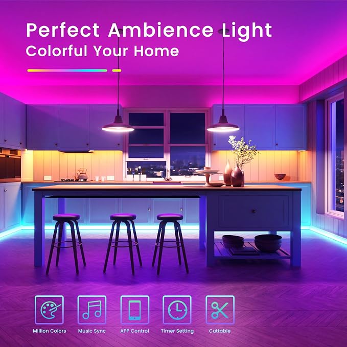 TJOY 50ft Bluetooth LED Strip Lights, Music Sync 5050 LED Light Strip RGB Color Changing LED Lights Strip with Phone Remote, LED Lights for Bedroom Kitchen TV Party TIKTOK DIY (APP+Remote +Mic) | Music Sync Rope Lights via Bluetooth for Room Decor, Str...