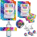 Amanda Creation Deluxe Colorful Tie-Dye Birthday Party Bundle Includes 20 Invitations & Thank You Cards with Envelopes + 3 Different Sizes of Stickers & Water Bottle Labels!