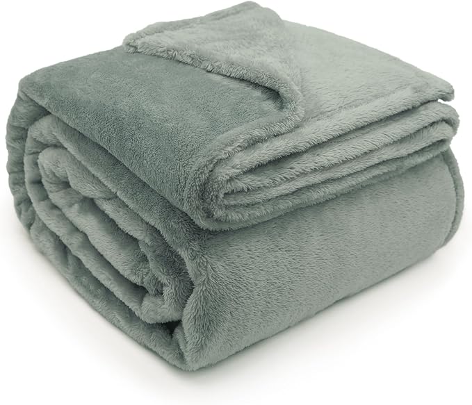 DEZ FURNISHINGS Ultra Soft Plush Fleece Throw Blanket, Double Sided Cozy Thick Warm Blanket for Sofa & Bed, Throw XL (60" x 70"), Sage Green