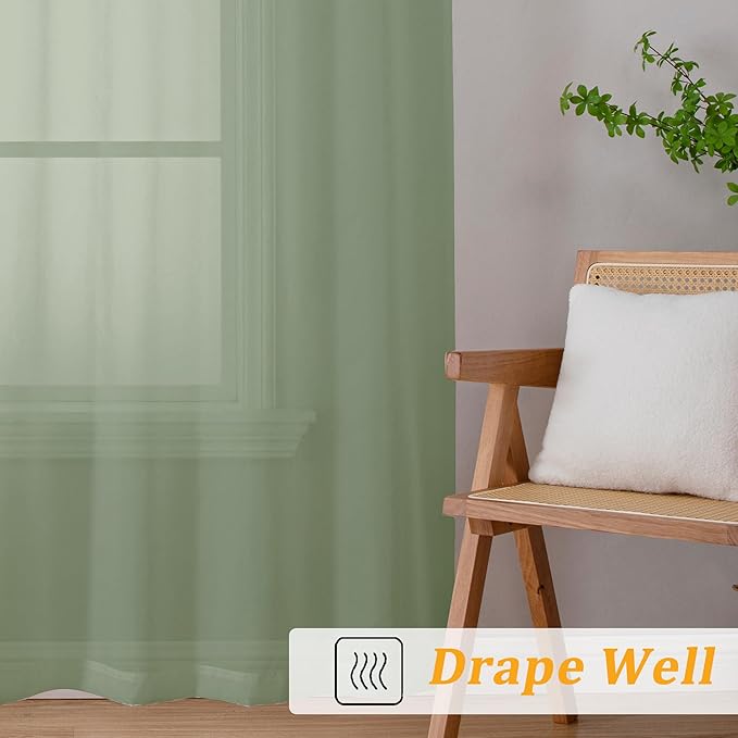Gwine Sage Green Sheer Curtains 120 Inches Long 2 Panels Set, Extra Long Sheer - Image 6