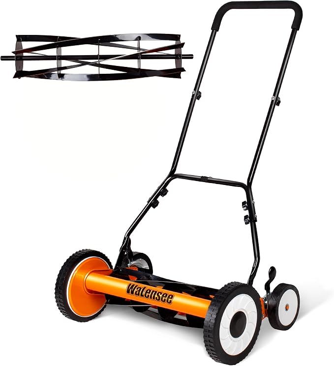 Walensee 20-Inch Manual Lawn Mower, 5-Blade Push Reel, 9 Heights | Precision-Ground Alloy-Steel Blades Deliver Clean Scissor-Like Cuts, While Manual Cordless Operation Keeps Lawn Care Quiet