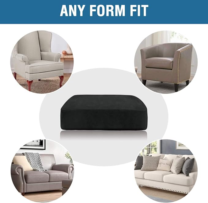 H.VERSAILTEX Velvet Stretch Couch Cushion Cover Plush Cushion Slipcover for Chair Loveseat Sofa Cushion Furniture Protector Seat Cushion Sofa Cover (2 Piece Large Sofa Cushion Covers, Black)