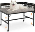 Beside Dog Bed,2 Panels Adjustable Height Dog Bunk Beds,47.2”x30.7” Metal Frame & Cushion, Converts to Bunk Bed or Bed Extension Attachment for Human Bed, for Large Breeds