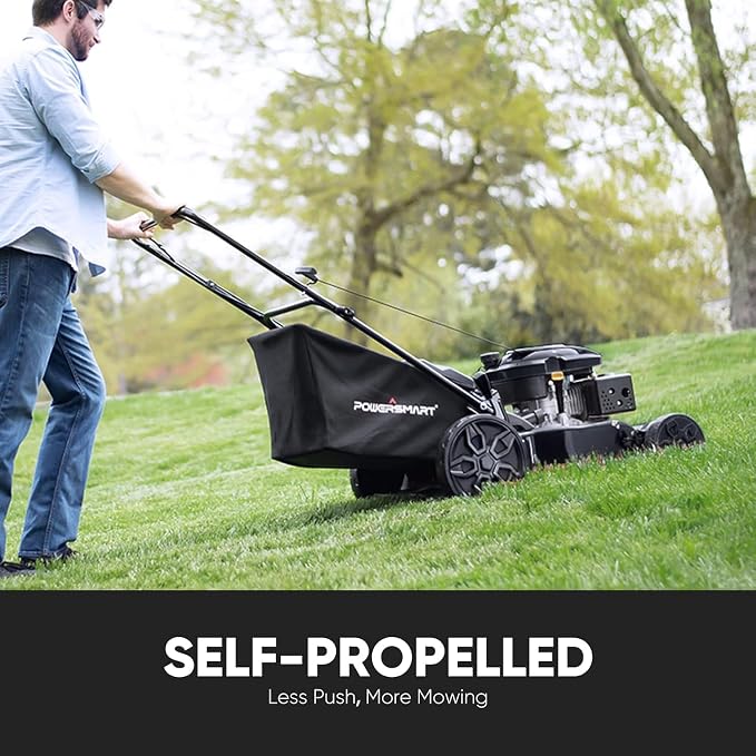 PowerSmart 22-inch 170cc 3-in-1 Self Propelled Gas Lawn Mower | 4-Cycle OHV Engine, Rear Bag/Mulching/Side-Discharge, 6-Position Height Adjustment, Steel Deck