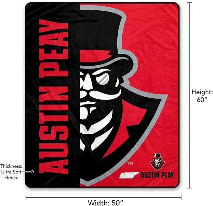 Proformance Home NCAA Austin Peay Governors Endzone Ultra Soft Tailgate Throw
