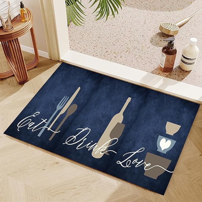GUBIYU Dark Blue Area Rug - Dining Room, Kitchen, Farmhouse, Non-Slip Bathroom, Entryway - 23.6x35.4