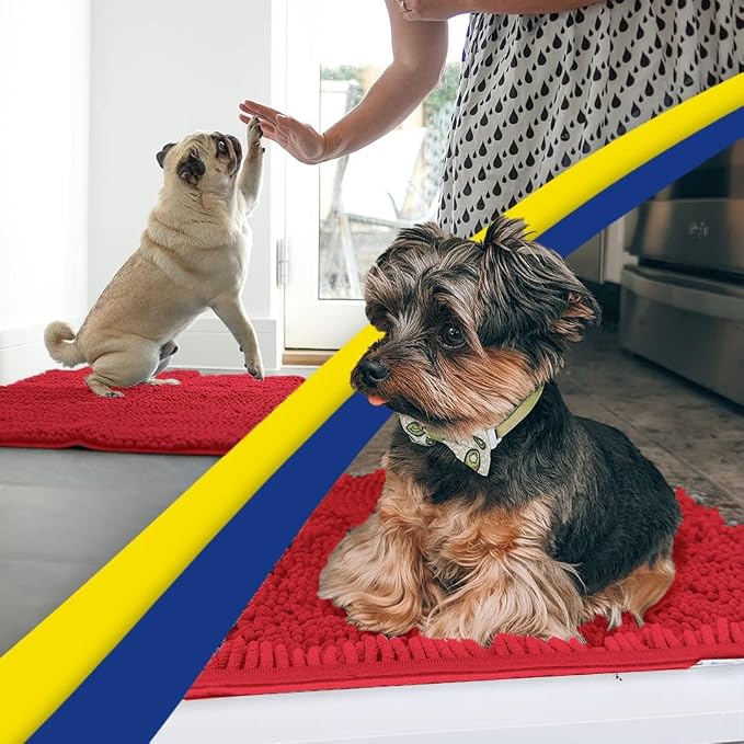 Muddy Mat® | Super Water Absorbent Door Mat Indoor, Microfiber Quick Dry Chenille Entryway Rug, Slip Resistant Front Door Mat, Indoor Mats for Entryway, Machine Washable Pet Rug, Red 48"x72"