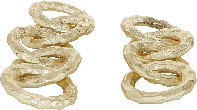 CosmoLiving by Cosmopolitan Aluminum Metal Chain Decorative Sculpture Home Decor Statues, Set of 2 Accent Figurines 12", 10"W, Gold