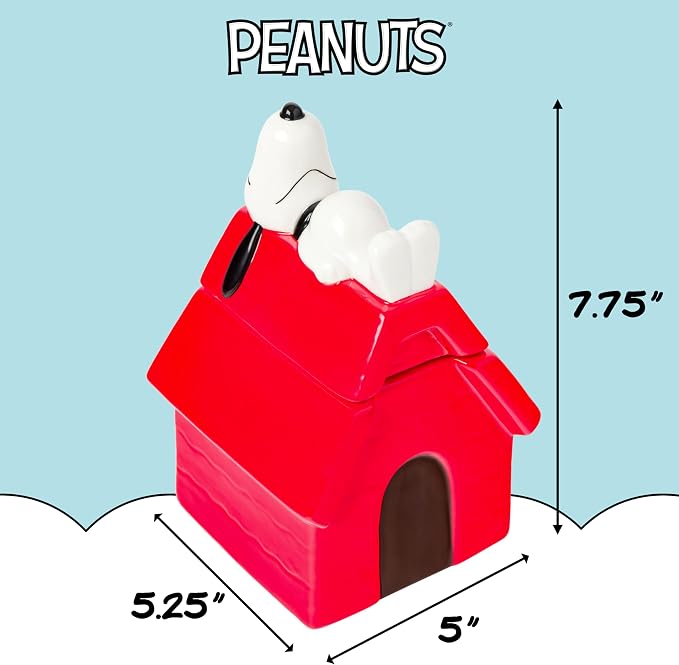 Silver Buffalo Peanuts Snoopy and House, 3D Sculpted Snack Jar | Ceramic Cookie, 5.25” x 5”, 7 75