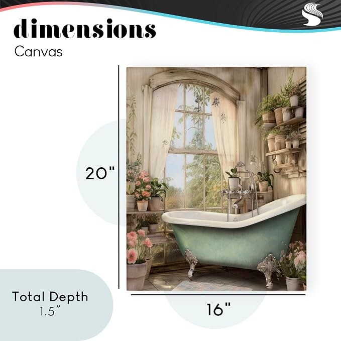 Bathroom Floral Filled Shelves, 16 x 20 Inch Canvas Wall Art | Stupell Industries · By Lettered and Lined · Ready to hang · Serene cottage charm for bathroom spaces · Made in USA