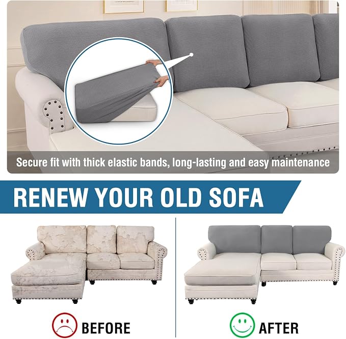 H.VERSAILTEX Backrest Cushion Covers Sectional Couch Back Cushion Covers for Sectional Sofa Set for Both Left/Right Couch (Back Only: 1 Chaise + 2 Sofa, Dove)