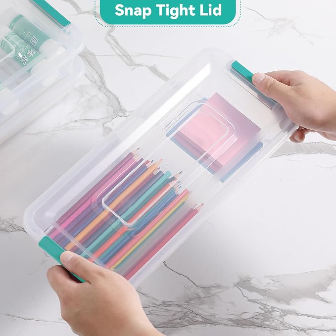 novelinks 4 Quart Clear Plastic Storage Containers with Lids (8 Pack) | Storage Bins with Lids, Stackable Small Clear Bins, Craft Storage Box, Paper Storage, Under Bed Storage Bins, Pencil Box