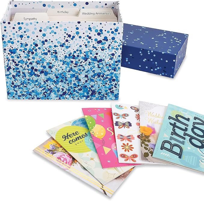 Current All Occasion Boxed Set of Assorted Greeting Cards with Card Organizer Box (Pack of 48)—Birthday, Thank You, Anniversary, Baby, Thinking of You, Sympathy, Large 5' x 7" Cards with Sentiments