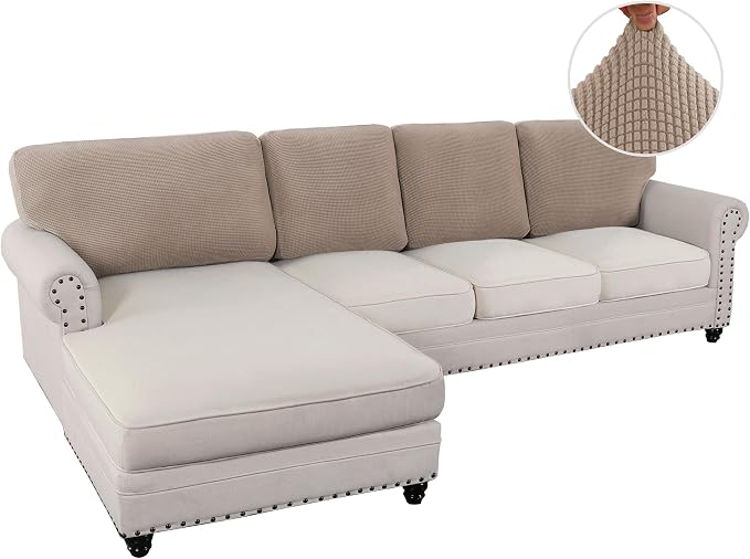 H.VERSAILTEX Backrest Cushion Covers Sectional Couch Back Cushion Covers for Sectional Sofa Set for Both Left/Right Couch (Back Only: 1 Chaise + 3 Sofa, Sand)